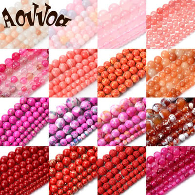 Χάντρες από φυσική πέτρα Pink Red Series Coral Turquoises Garnet Jades Sun Stone Loose Beads for Jewelry Making DIY βραχιόλι 4-12mm