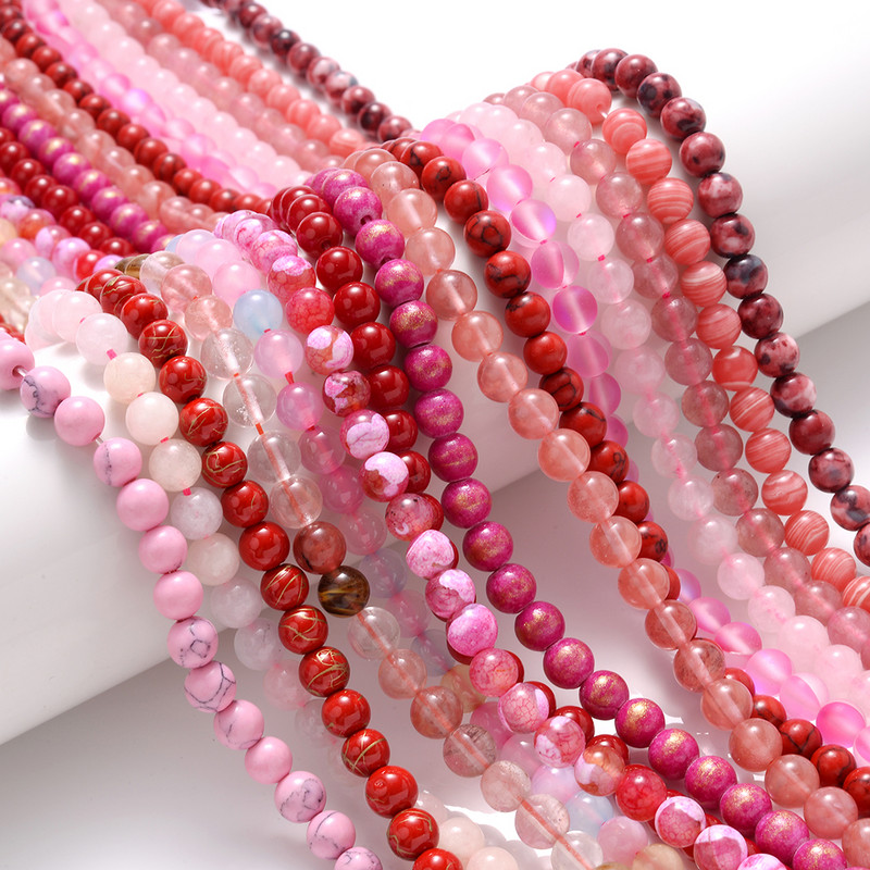Natūralaus akmens karoliukai rožinė raudona serija koralų turkis granatas nefritas saulės akmuo palaidi karoliukai papuošalams gaminti „pasidaryk pats“ apyrankė 4–12 mm
