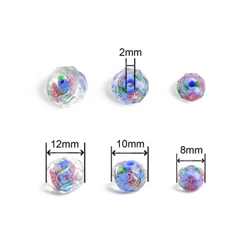 10PCS 8/10/12mm прозрачно стъкло Lampwork Flower Rondelle фасетирани мъниста за изработка на бижута Жени Направи си сам гривна Колие Обеци