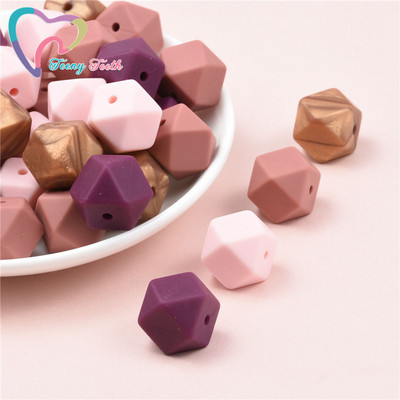 10 vnt. silikoniniai karoliukai, šešiakampiai, 14 mm / 17 mm, silikoniniai kramtomieji karoliukai, dantų karoliai „pasidaryk pats“ papuošalų dalys, maistiniai silikoniniai karoliukai