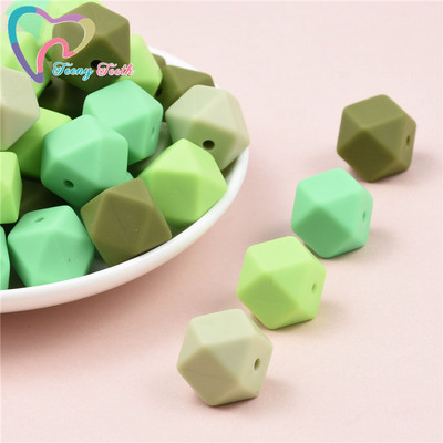10 vnt. silikoniniai karoliukai, šešiakampiai, 14 mm / 17 mm, silikoniniai kramtomieji karoliukai, dantų karoliai „pasidaryk pats“ papuošalų dalys, maistiniai silikoniniai karoliukai