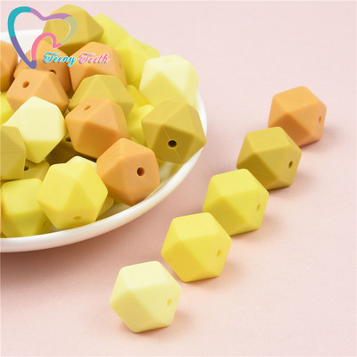 10 vnt. silikoniniai karoliukai, šešiakampiai, 14 mm / 17 mm, silikoniniai kramtomieji karoliukai, dantų karoliai „pasidaryk pats“ papuošalų dalys, maistiniai silikoniniai karoliukai