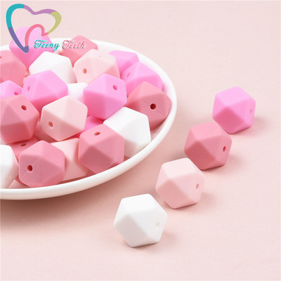 10 vnt. silikoniniai karoliukai, šešiakampiai, 14 mm / 17 mm, silikoniniai kramtomieji karoliukai, dantų karoliai „pasidaryk pats“ papuošalų dalys, maistiniai silikoniniai karoliukai