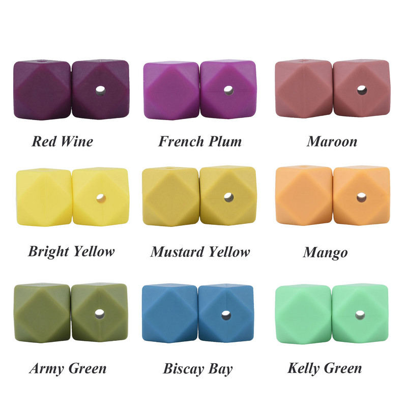 10 vnt. silikoniniai karoliukai, šešiakampiai, 14 mm / 17 mm, silikoniniai kramtomieji karoliukai, dantų karoliai „pasidaryk pats“ papuošalų dalys, maistiniai silikoniniai karoliukai