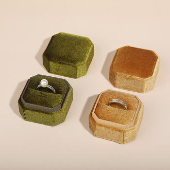 Винтидж осмоъгълна квадратна кадифена кутия с единичен и двоен пръстен с подвижен капак Обеци Предложение Годеж Подаръци за сватбена церемония