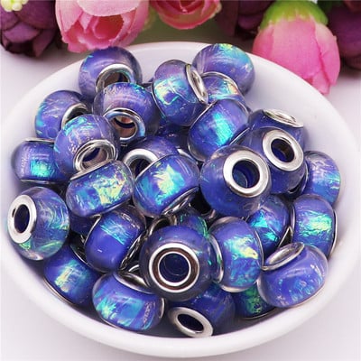 10 τμχ/Παρτίδα Χονδρική Glitter Big Hole DIY Spacer Beads for Jewelry Making Bead Fit Pandora Charm Bracelet Snake Chain κολιέ