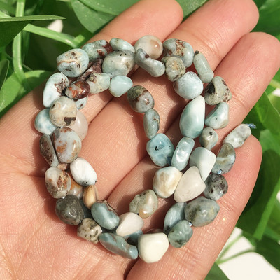 6–8 mm netaisyklingi natūralūs tikri Larimaro akmens karoliukai, laisvi tarpiniai karoliukai, skirti „pasidaryk pats“ papuošalams gaminti Apyrankės karoliai 15 colių sruogos