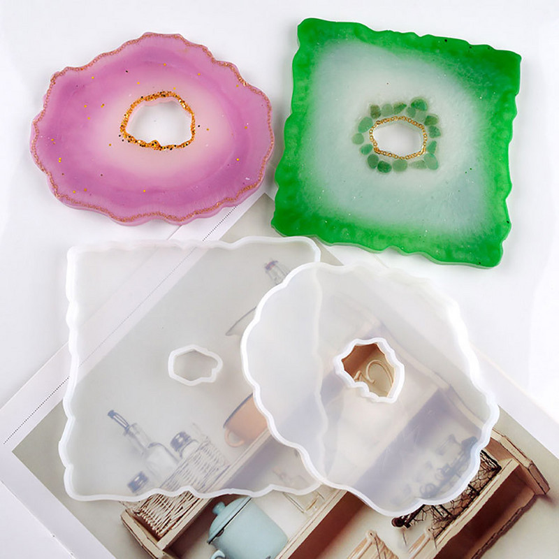 1 tk Ebaregulaarsed alustealuste silikoonvormid UV-epoksüvaiguvormid veiniklaasi kohvialuste kandiku valmistamiseks, ehete tööriistad