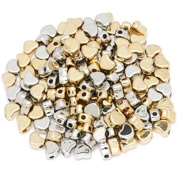 100Pcs 6x7mm Ασημί Χρώμα Εσωτερική Τρύπα Love Heart Beads CCB Charm Loose Spacer Acrylic Beads For DIY Jewelry Making Findings