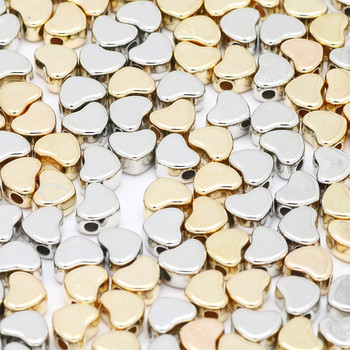 100Pcs 6x7mm Ασημί Χρώμα Εσωτερική Τρύπα Love Heart Beads CCB Charm Loose Spacer Acrylic Beads For DIY Jewelry Making Findings