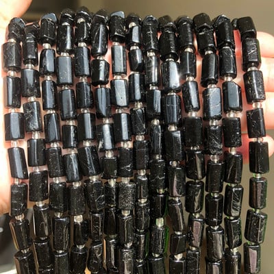 Natural Stone Bead Black Tourmaline Cylinder Shape Loose Spacer Beads for Jewelry Making DIY Bracelet Necklace Accessories 7.5``