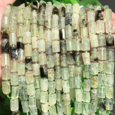 Χάντρες από φυσική πέτρα Μαύρη τουρμαλίνη σε σχήμα κυλίνδρου Loose Spacer Beads for Jewelry Making DIY βραχιόλι αξεσουάρ 7,5``