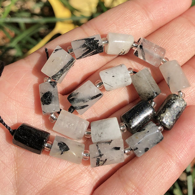 Χάντρες από φυσική πέτρα Μαύρη τουρμαλίνη σε σχήμα κυλίνδρου Loose Spacer Beads for Jewelry Making DIY βραχιόλι αξεσουάρ 7,5``