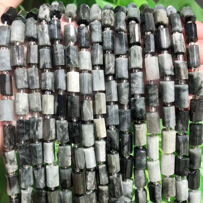 Χάντρες από φυσική πέτρα Μαύρη τουρμαλίνη σε σχήμα κυλίνδρου Loose Spacer Beads for Jewelry Making DIY βραχιόλι αξεσουάρ 7,5``