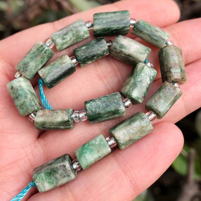 Χάντρες από φυσική πέτρα Μαύρη τουρμαλίνη σε σχήμα κυλίνδρου Loose Spacer Beads for Jewelry Making DIY βραχιόλι αξεσουάρ 7,5``