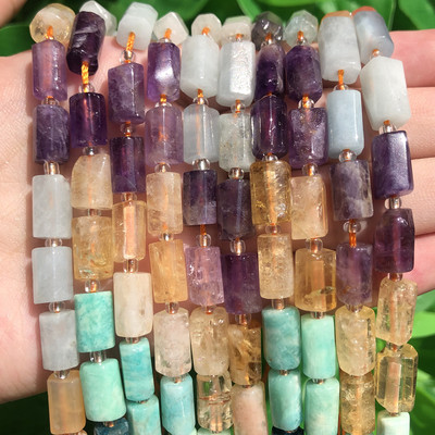 Χάντρες από φυσική πέτρα Μαύρη τουρμαλίνη σε σχήμα κυλίνδρου Loose Spacer Beads for Jewelry Making DIY βραχιόλι αξεσουάρ 7,5``