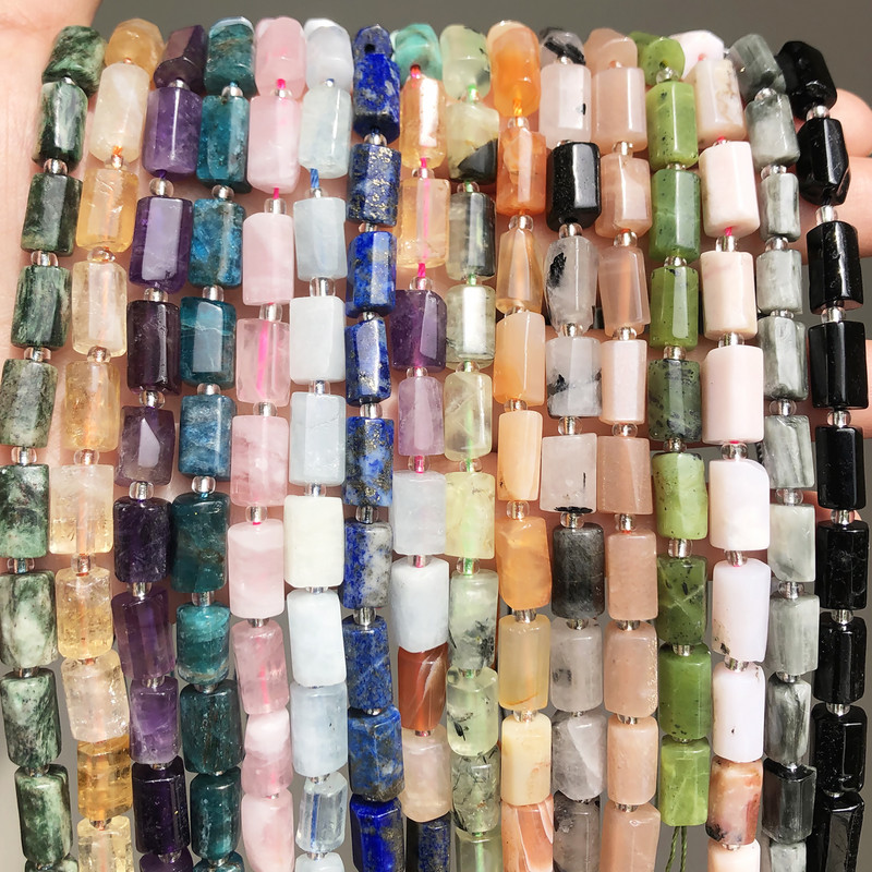 Χάντρες από φυσική πέτρα Μαύρη τουρμαλίνη σε σχήμα κυλίνδρου Loose Spacer Beads for Jewelry Making DIY βραχιόλι αξεσουάρ 7,5``