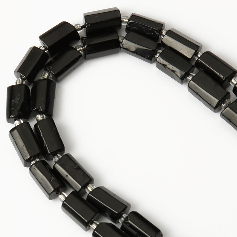 Χάντρες από φυσική πέτρα Μαύρη τουρμαλίνη σε σχήμα κυλίνδρου Loose Spacer Beads for Jewelry Making DIY βραχιόλι αξεσουάρ 7,5``