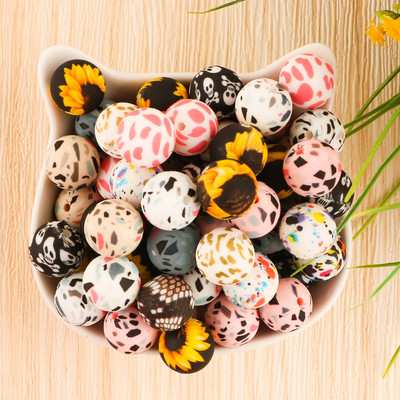 10/20 Piece 12mm/15mm Printed Leopard Print Silicone Beads Bulk Food Grade DIY Bracelet Necklace Jewelry Pacifier Chain BPA Free