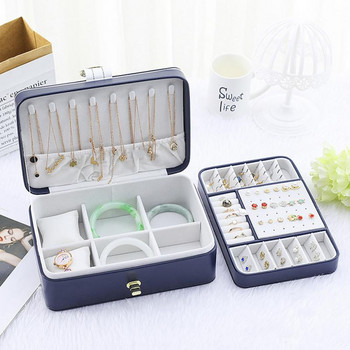 Jewelry Box Storage Organizer Απλή διπλής στρώσης Ταξιδιωτική δερμάτινη φορητή βιτρίνα Σκουλαρίκι δαχτυλίδι κολιέ Θήκη κοσμημάτων