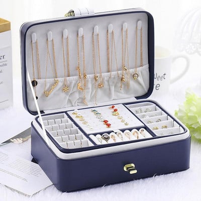 Jewelry Box Storage Organizer Απλή διπλής στρώσης Ταξιδιωτική δερμάτινη φορητή βιτρίνα Σκουλαρίκι δαχτυλίδι κολιέ Θήκη κοσμημάτων