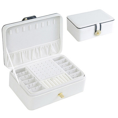 Kutija za nakit Organizator Jednostavna dvoslojna putna kožna prijenosna vitrina Naušnice Prsten Ogrlica Držač nakita