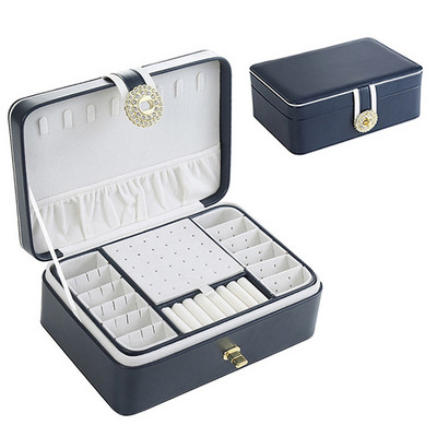 Kutija za nakit Organizator Jednostavna dvoslojna putna kožna prijenosna vitrina Naušnice Prsten Ogrlica Držač nakita