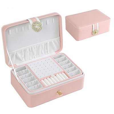 Kutija za nakit Organizator Jednostavna dvoslojna putna kožna prijenosna vitrina Naušnice Prsten Ogrlica Držač nakita