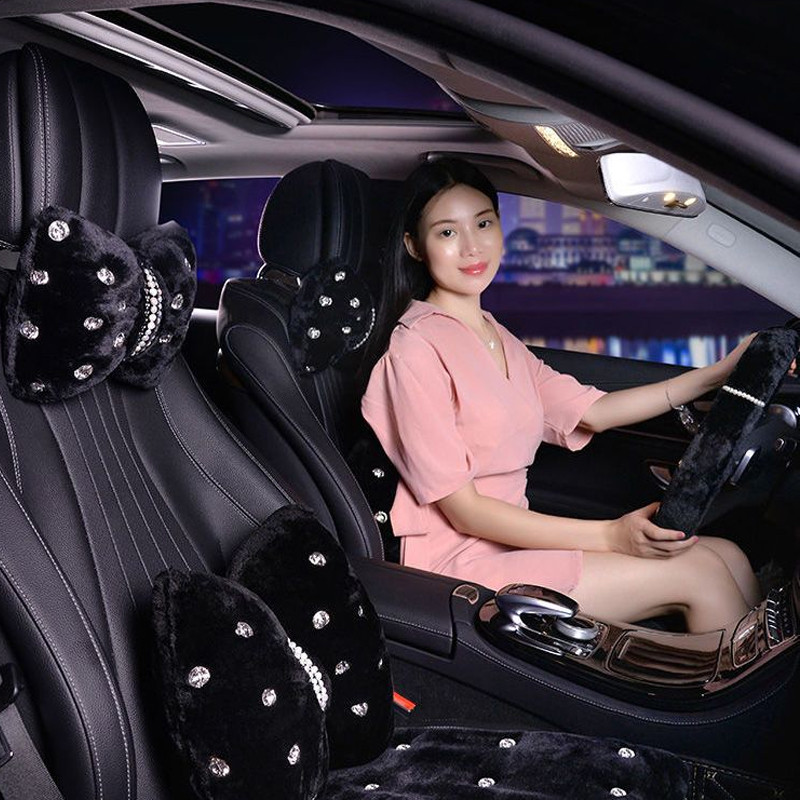 2 buc. pernă pentru gât mașină cu stras pentru tetiera auto pentru scaun, spate, talie, suport lombar, perne, accesorii pentru decorarea interioară a mașinii