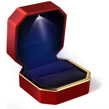 Κουτί δαχτυλιδιών πολυτελείας Τετράγωνη βελούδινη θήκη κοσμήματος Κουτί δώρου με φως LED για πρόταση γάμου αρραβώνα