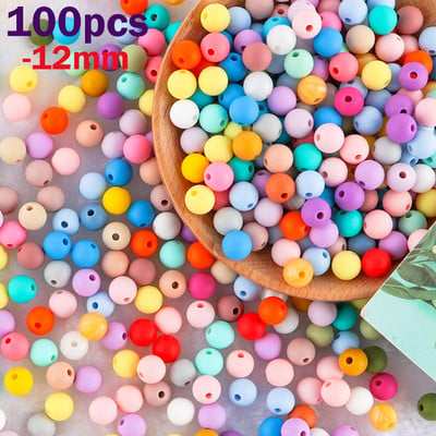 Sunrony 100Pcs 12mm Στρογγυλές χάντρες σιλικόνης για κοσμήματα Μαζική DIY Βραχιόλι Βραχιόλι πιπίλας μωρού με αλυσίδα Αξεσουάρ κοσμημάτων