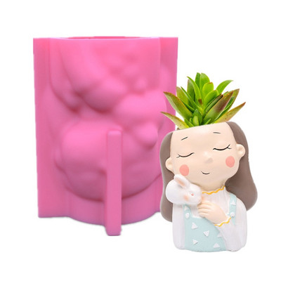 Silikonski kalup 3D slatka djevojka, mačka, gipsani kalup za teglice za cvijeće DIY rukotvorine, gipsane svijeće, kristalna vaza od epoksidne smole Napravite kalup