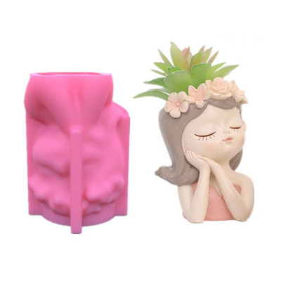 Silikonski kalup 3D slatka djevojka, mačka, gipsani kalup za teglice za cvijeće DIY rukotvorine, gipsane svijeće, kristalna vaza od epoksidne smole Napravite kalup