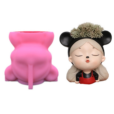 Silikonski kalup 3D slatka djevojka, mačka, gipsani kalup za teglice za cvijeće DIY rukotvorine, gipsane svijeće, kristalna vaza od epoksidne smole Napravite kalup