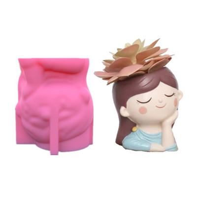 Silikonski kalup 3D slatka djevojka, mačka, gipsani kalup za teglice za cvijeće DIY rukotvorine, gipsane svijeće, kristalna vaza od epoksidne smole Napravite kalup