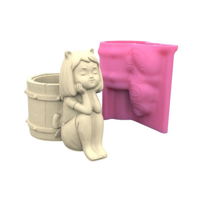 Silikonski kalup 3D slatka djevojka, mačka, gipsani kalup za teglice za cvijeće DIY rukotvorine, gipsane svijeće, kristalna vaza od epoksidne smole Napravite kalup