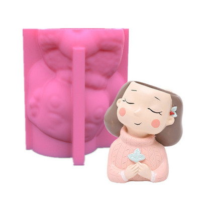 Silikonski kalup 3D slatka djevojka, mačka, gipsani kalup za teglice za cvijeće DIY rukotvorine, gipsane svijeće, kristalna vaza od epoksidne smole Napravite kalup