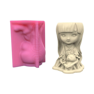 Silikonski kalup 3D slatka djevojka, mačka, gipsani kalup za teglice za cvijeće DIY rukotvorine, gipsane svijeće, kristalna vaza od epoksidne smole Napravite kalup