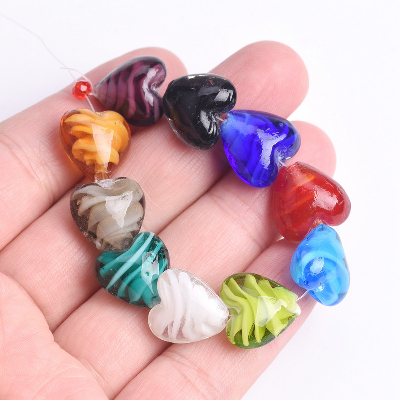 10 db 16x14 mm-es szív alakú lámpatest üveg laza gyöngyök barkácsoláshoz, kézműves ékszerkészítéshez
