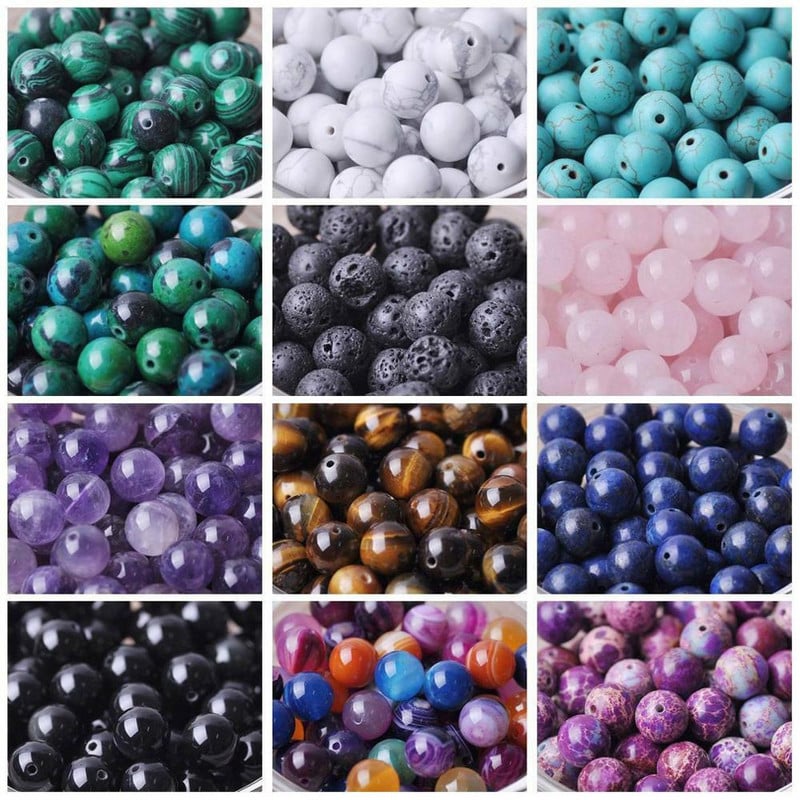 Kerek 4 mm-es 6 mm-es 8 mm-es 10 mm-es 12 mm-es természetes kőből készült kőzet laza távtartó gyöngyök karkötő ékszerekhez. Leletek barkácsolás