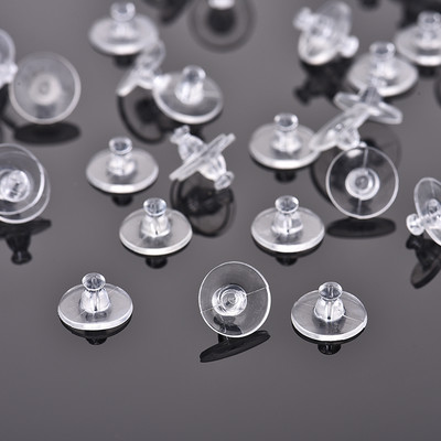 50 gab./partija 6X10mm NLO formas auskaru muguriņas caurspīdīgas silikona mīkstās gumijas aizbāžņi gala krelles rotaslietu izgatavošanas piederumiem