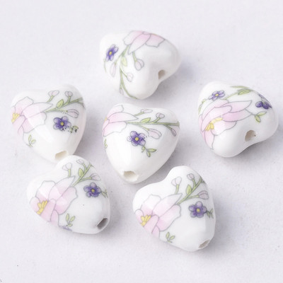 10 komada 13x12 mm cvjetnih uzoraka u obliku srca od keramičkih porculanskih labavih perli za rukotvorine lot za izradu nakita DIY nalazi