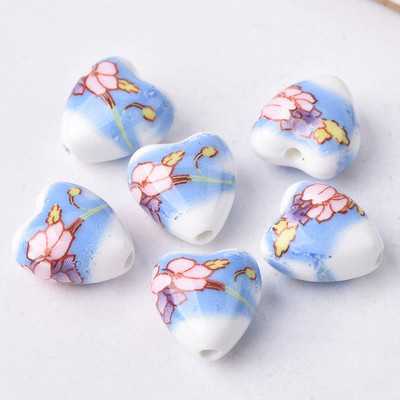 10 komada 13x12 mm cvjetnih uzoraka u obliku srca od keramičkih porculanskih labavih perli za rukotvorine lot za izradu nakita DIY nalazi