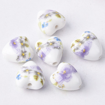 10 komada 13x12 mm cvjetnih uzoraka u obliku srca od keramičkih porculanskih labavih perli za rukotvorine lot za izradu nakita DIY nalazi
