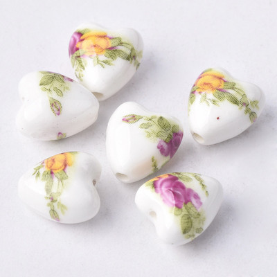 10 komada 13x12 mm cvjetnih uzoraka u obliku srca od keramičkih porculanskih labavih perli za rukotvorine lot za izradu nakita DIY nalazi