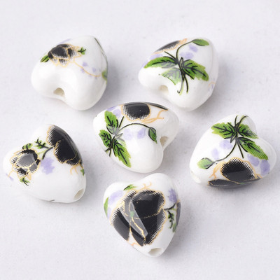 10 komada 13x12 mm cvjetnih uzoraka u obliku srca od keramičkih porculanskih labavih perli za rukotvorine lot za izradu nakita DIY nalazi