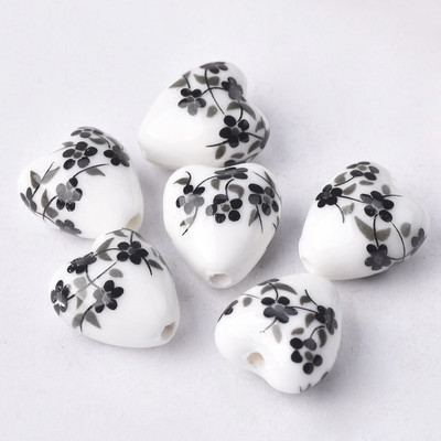 10 komada 13x12 mm cvjetnih uzoraka u obliku srca od keramičkih porculanskih labavih perli za rukotvorine lot za izradu nakita DIY nalazi