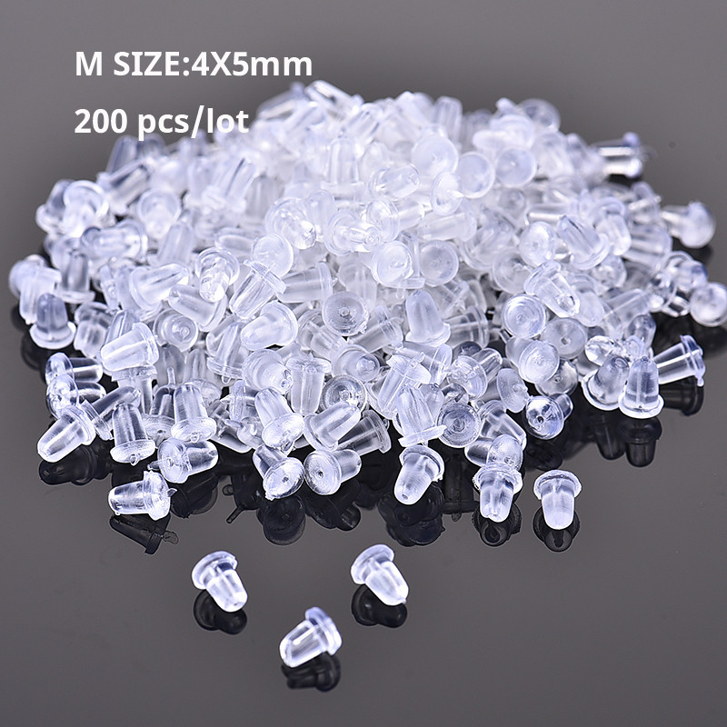 200 бр./Партида M Тапа за пробиване на уши с форма на куршум Прозрачни силиконови меки запушалки с гайки Капачки за аксесоари за правене на бижута „направи си сам“