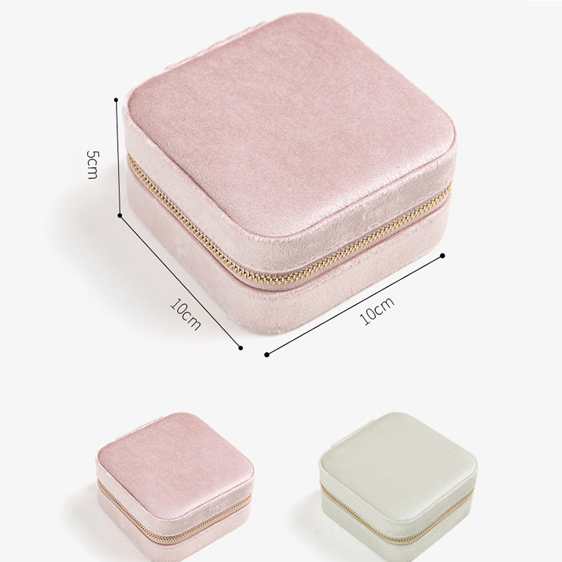 10x10x5cm bársony ékszerszervező vitrin ékszer tok dobozok cipzárral utazó gyűrű doboz nyaklánc gyűrű tároló tok női lányoknak