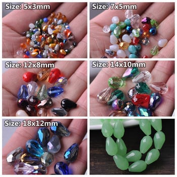 Teardrop Pear Shape Faceted AB Plated Crystal Glass 5x3 7x5 12x8mm 15x10mm 18x12mm Loose Crafts Beads for Jewelry Making DIY